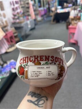 Chicken Soup Recipe Ceramic Mug - White with Red & Green Graphics